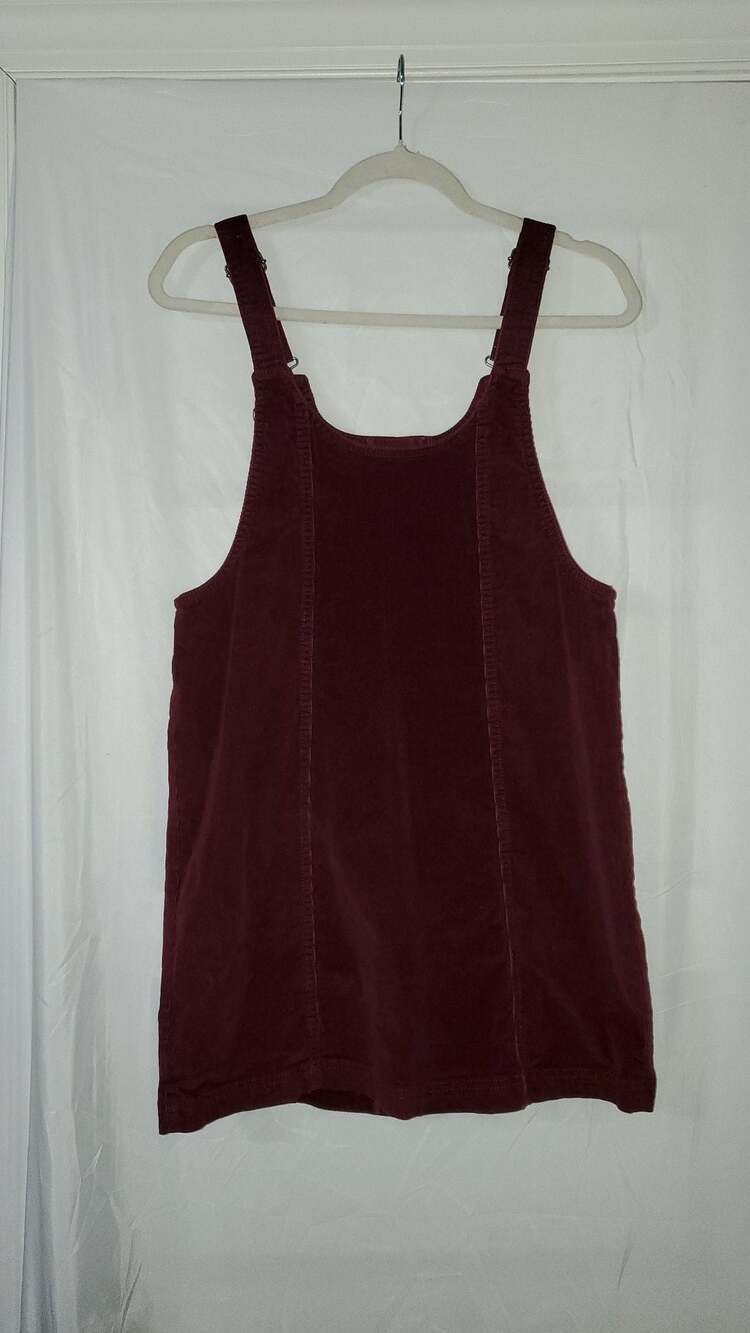 Celebrity Pink Burgundy Corduroy Button-Down Pinafore Overall Dress Size S - Picture 2 of 4